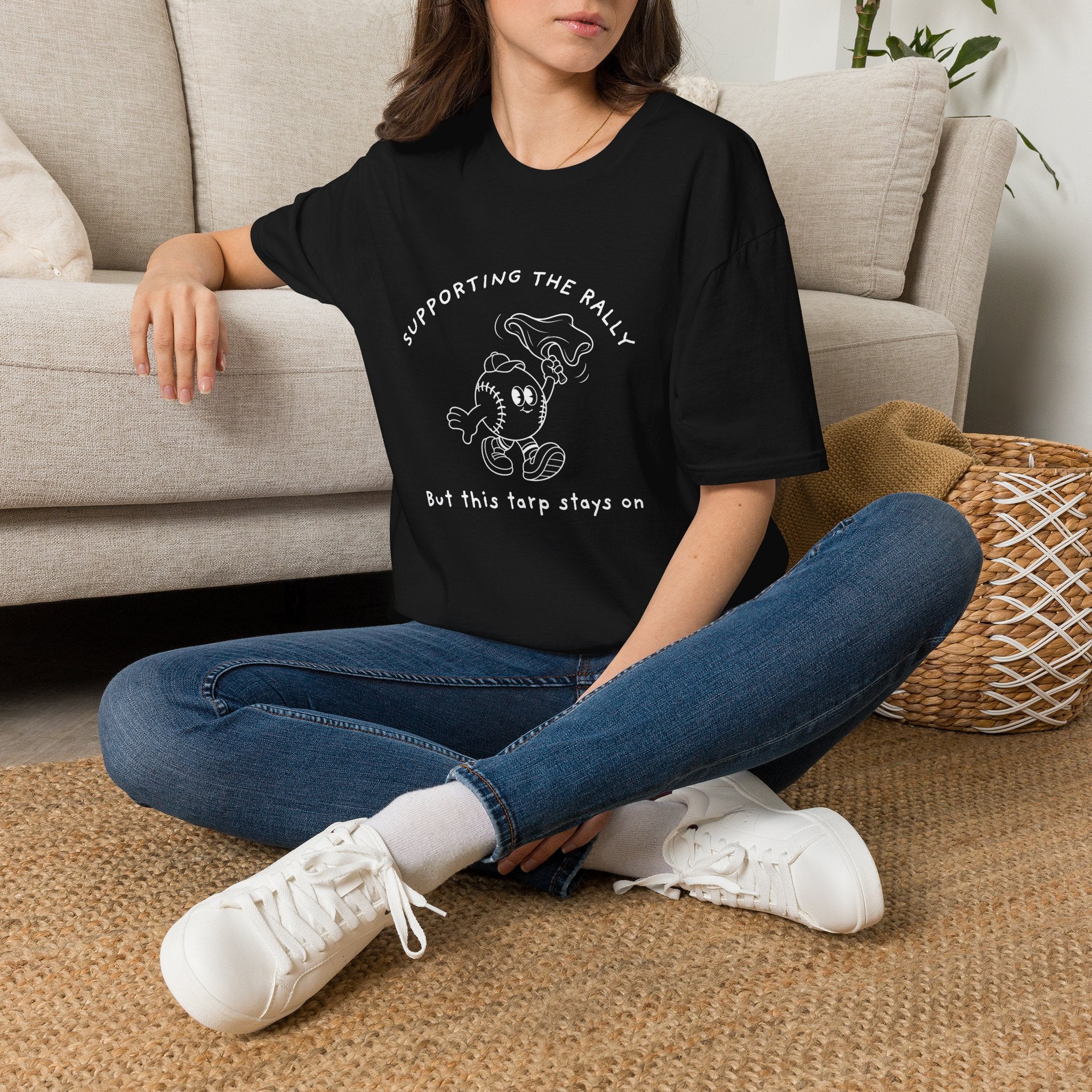 Tarps Off Rally Baseball Shirt | Funny Baseball Tee for Moms, Baseball Girls, and Men