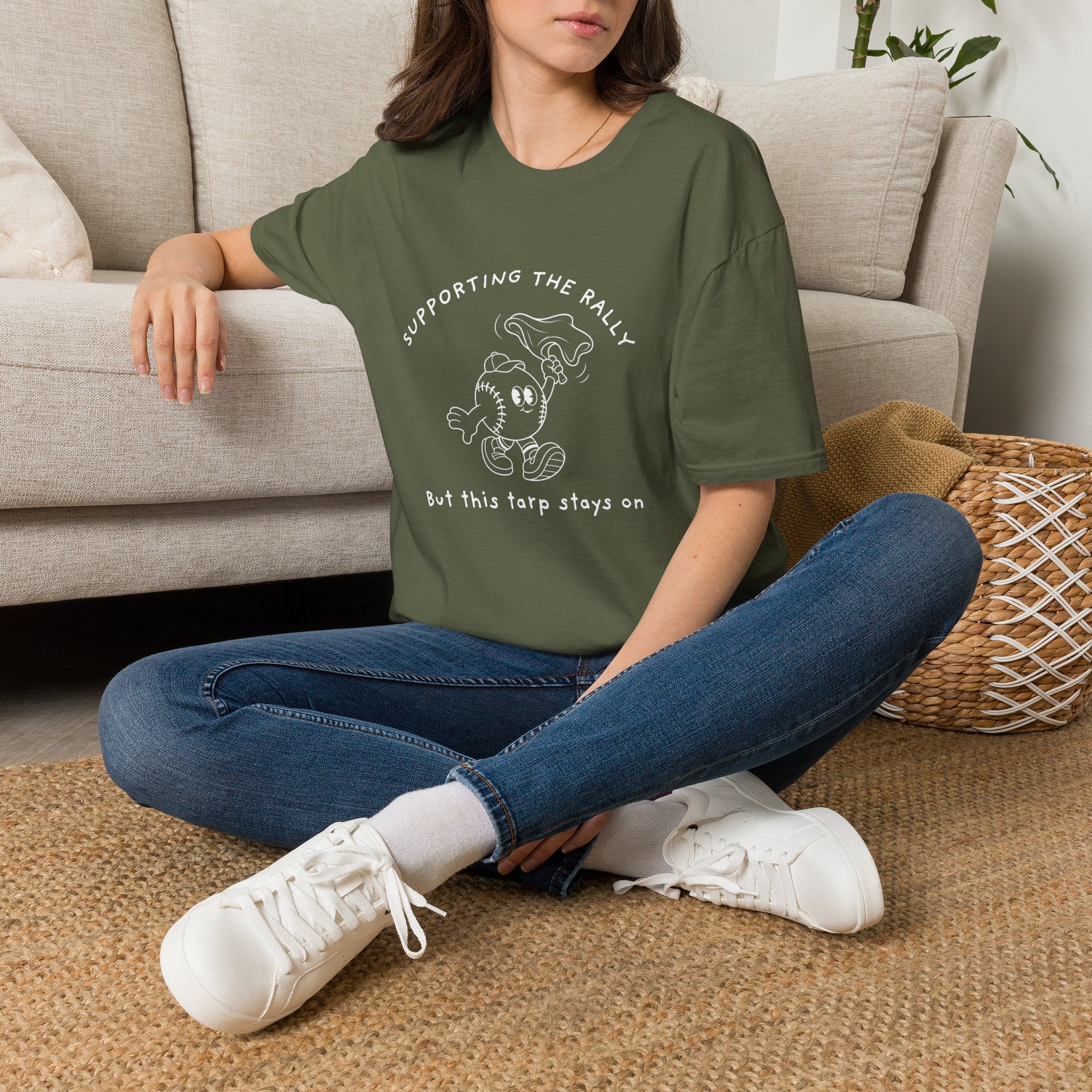 Tarps Off Rally Baseball Shirt | Funny Baseball Tee for Moms, Baseball Girls, and Men