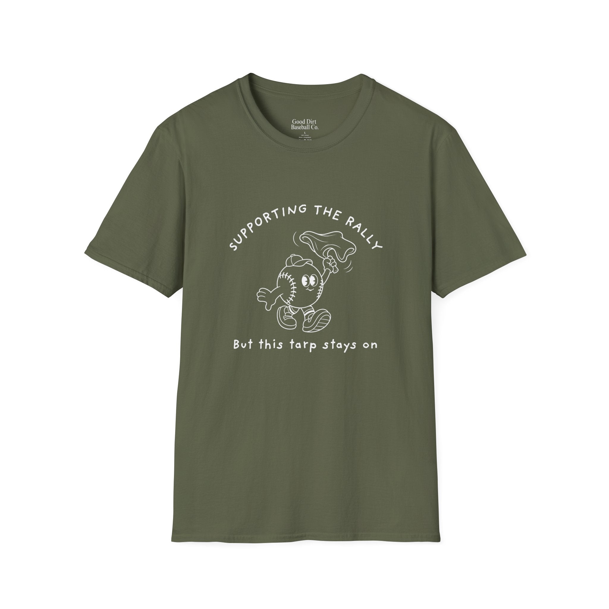 Tarps Off Rally Baseball Shirt | Funny Baseball Tee for Moms, Baseball Girls, and Men