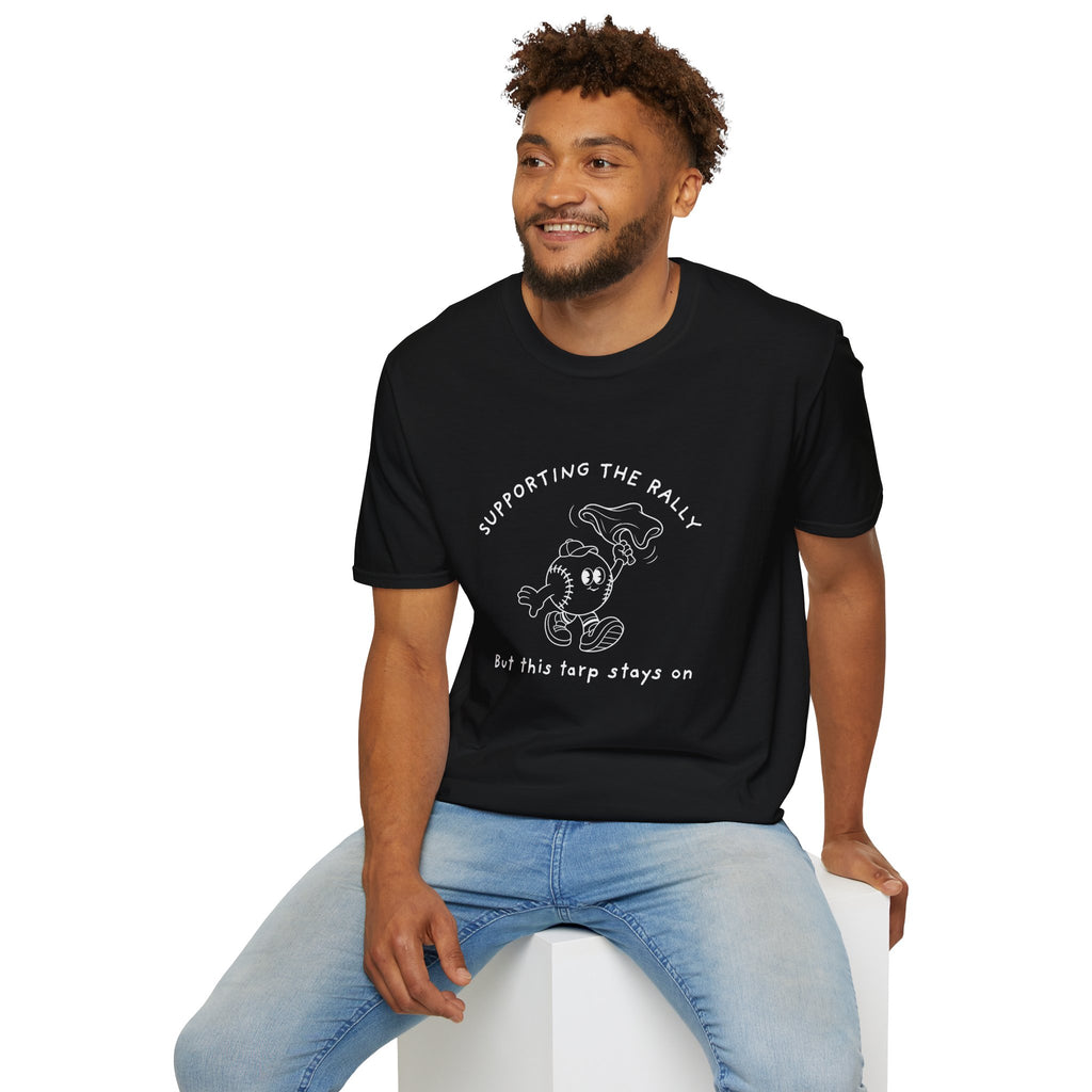 Tarps Off Rally Baseball Shirt | Funny Baseball Tee for Moms, Baseball Girls, and Men