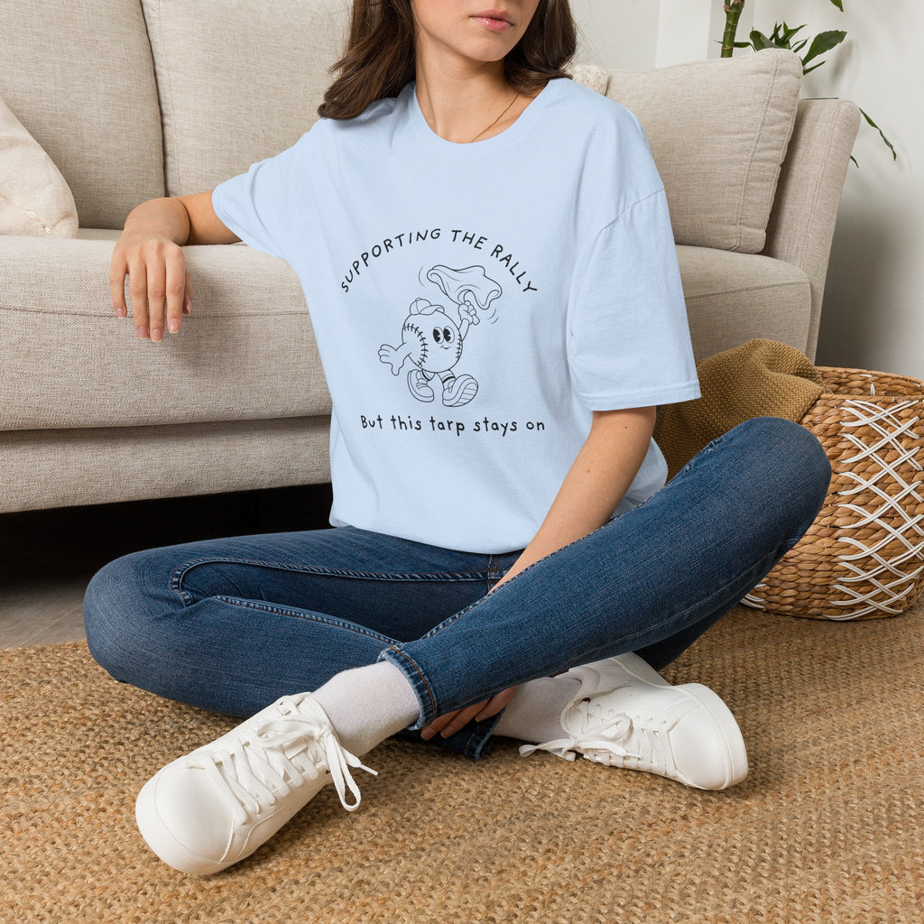 Tarps Off Rally Baseball Shirt | Funny Baseball Tee for Moms, Baseball Girls, and Men
