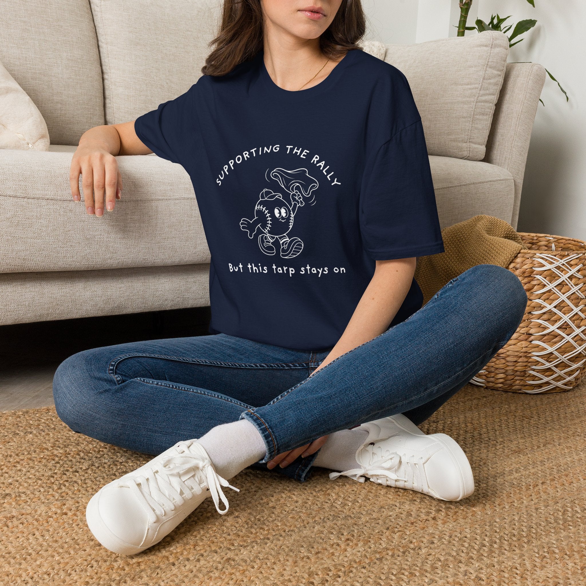 Tarps Off Rally Baseball Shirt | Funny Baseball Tee for Moms, Baseball Girls, and Men