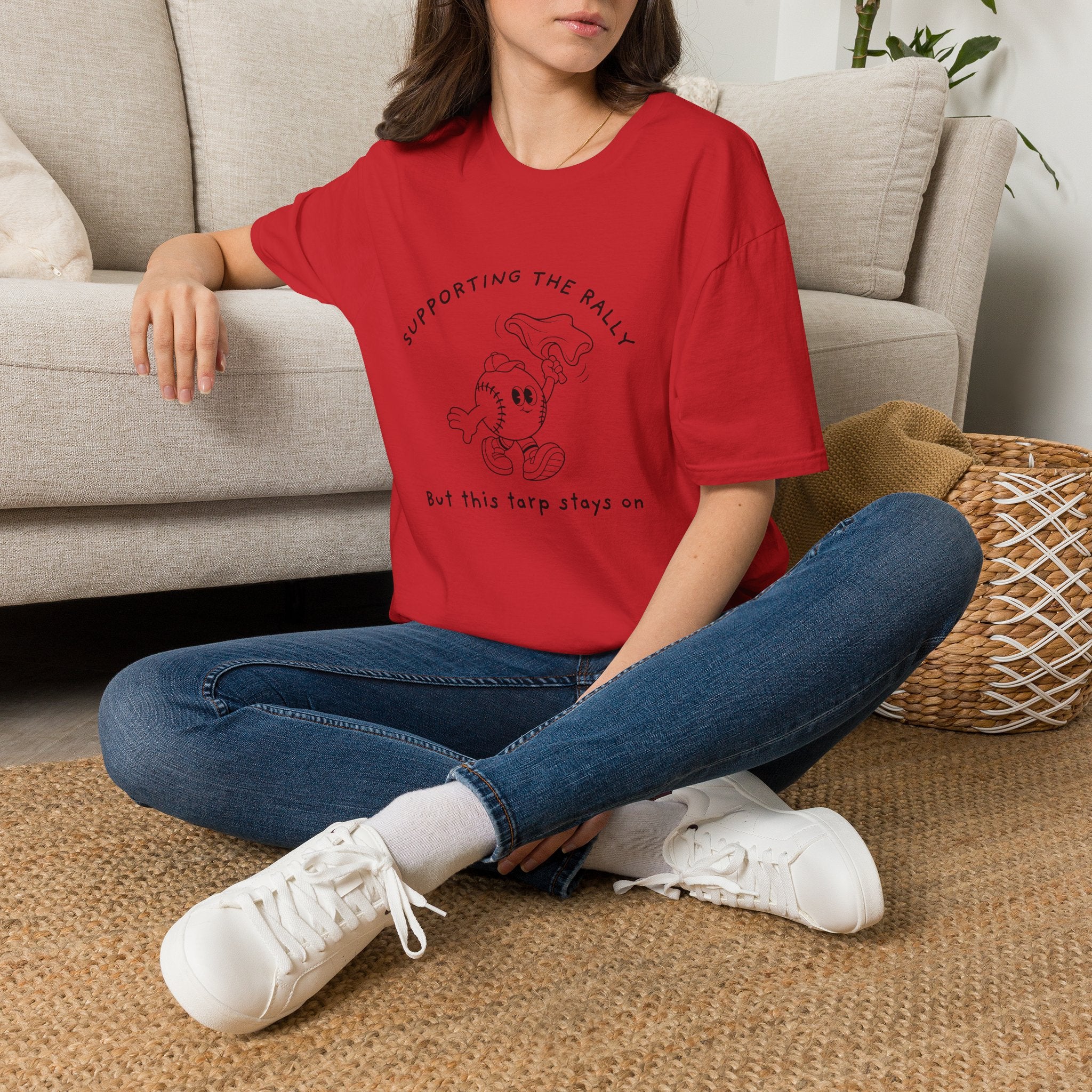 Tarps Off Rally Baseball Shirt | Funny Baseball Tee for Moms, Baseball Girls, and Men