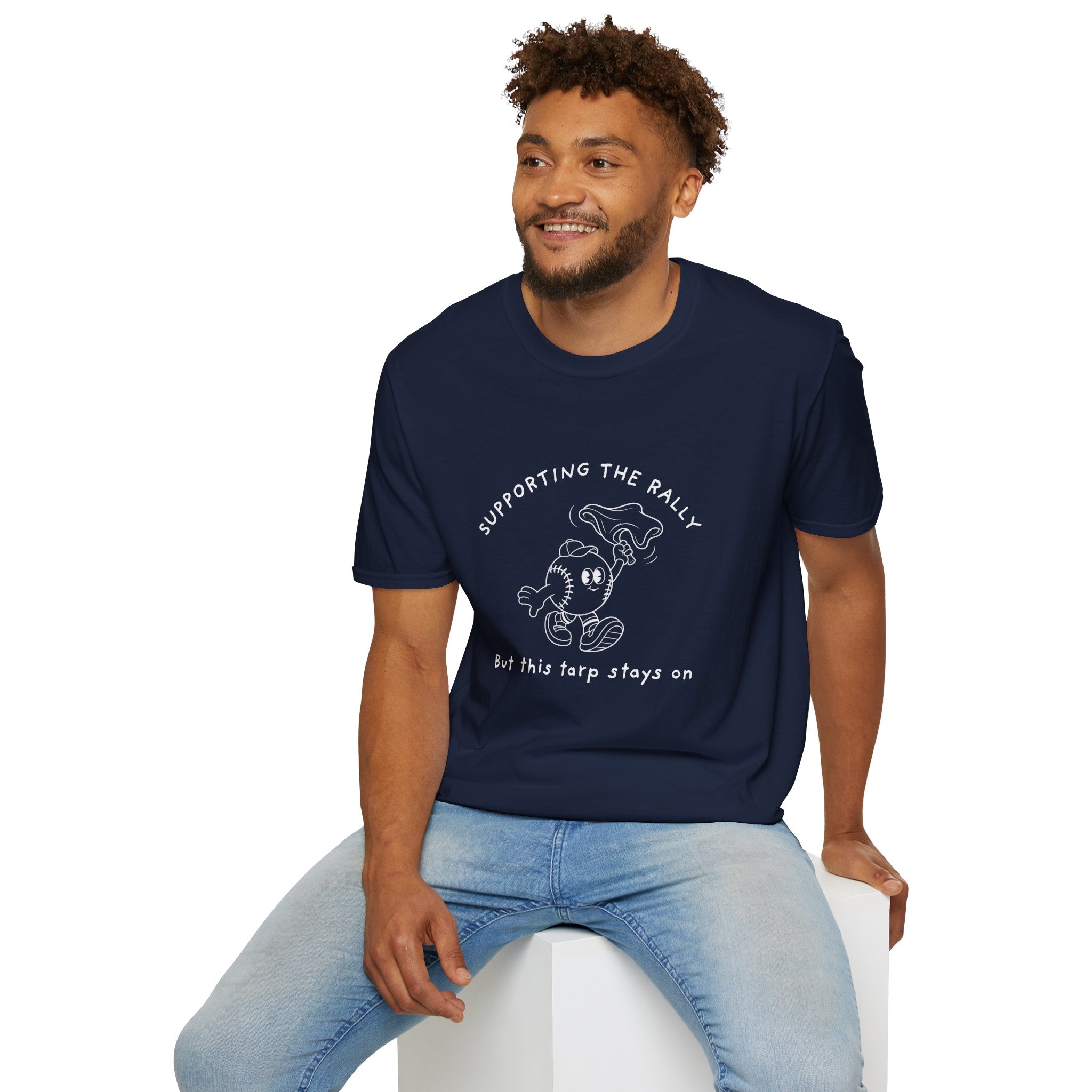 Tarps Off Rally Baseball Shirt | Funny Baseball Tee for Moms, Baseball Girls, and Men