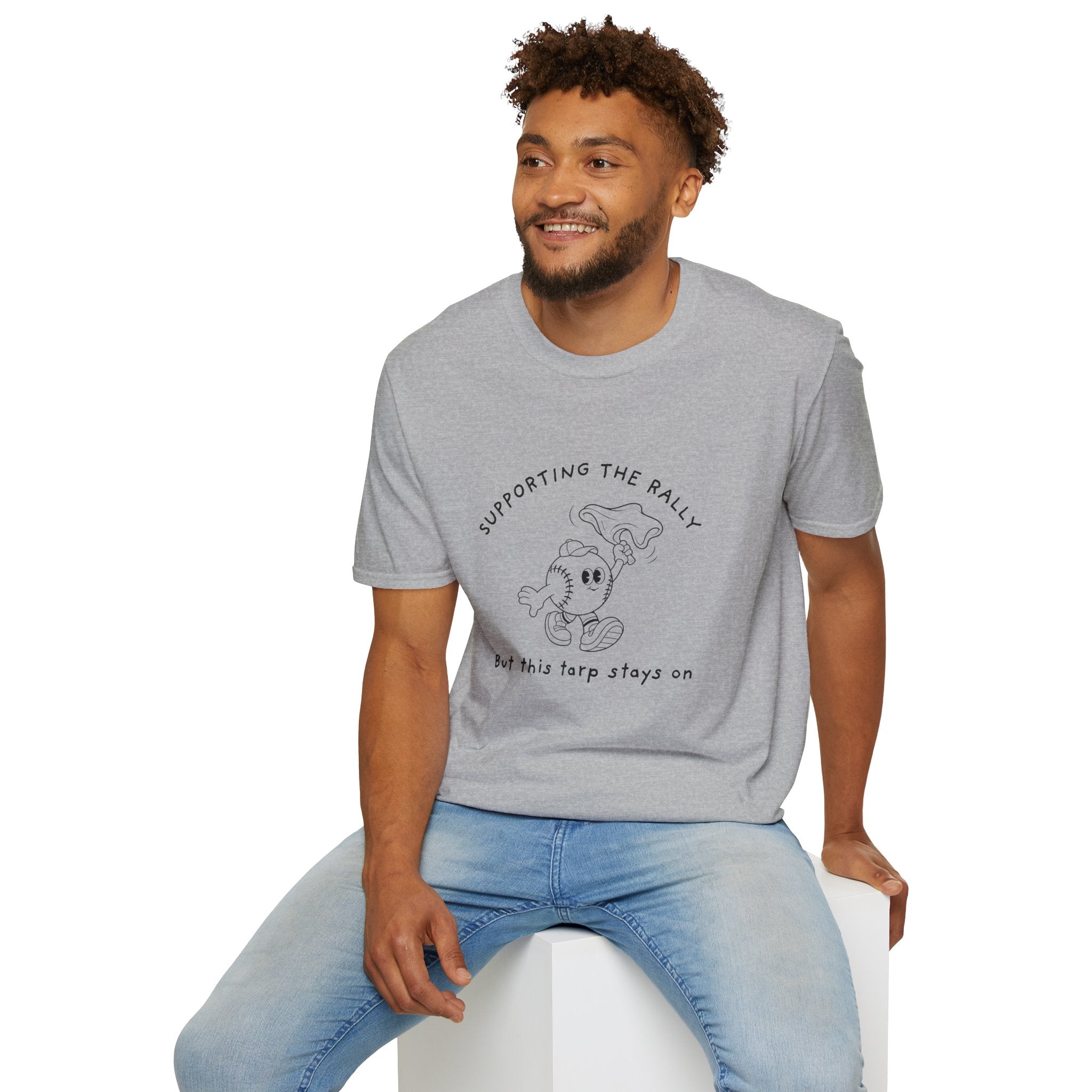 Tarps Off Rally Baseball Shirt | Funny Baseball Tee for Moms, Baseball Girls, and Men