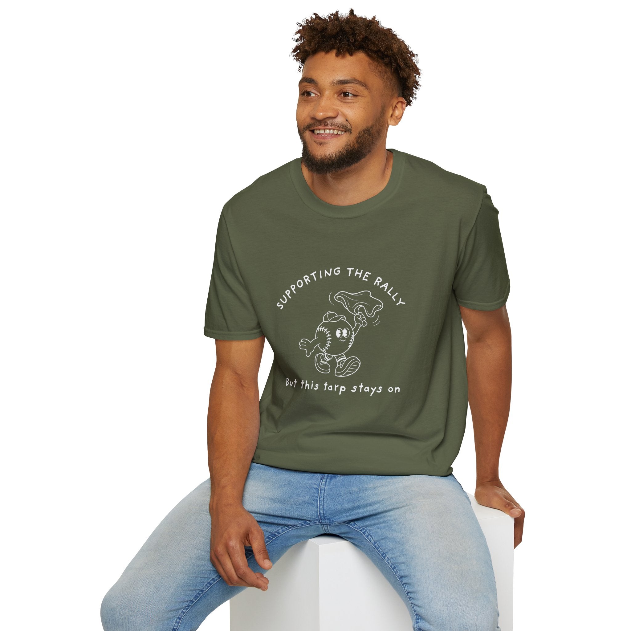 Tarps Off Rally Baseball Shirt | Funny Baseball Tee for Moms, Baseball Girls, and Men