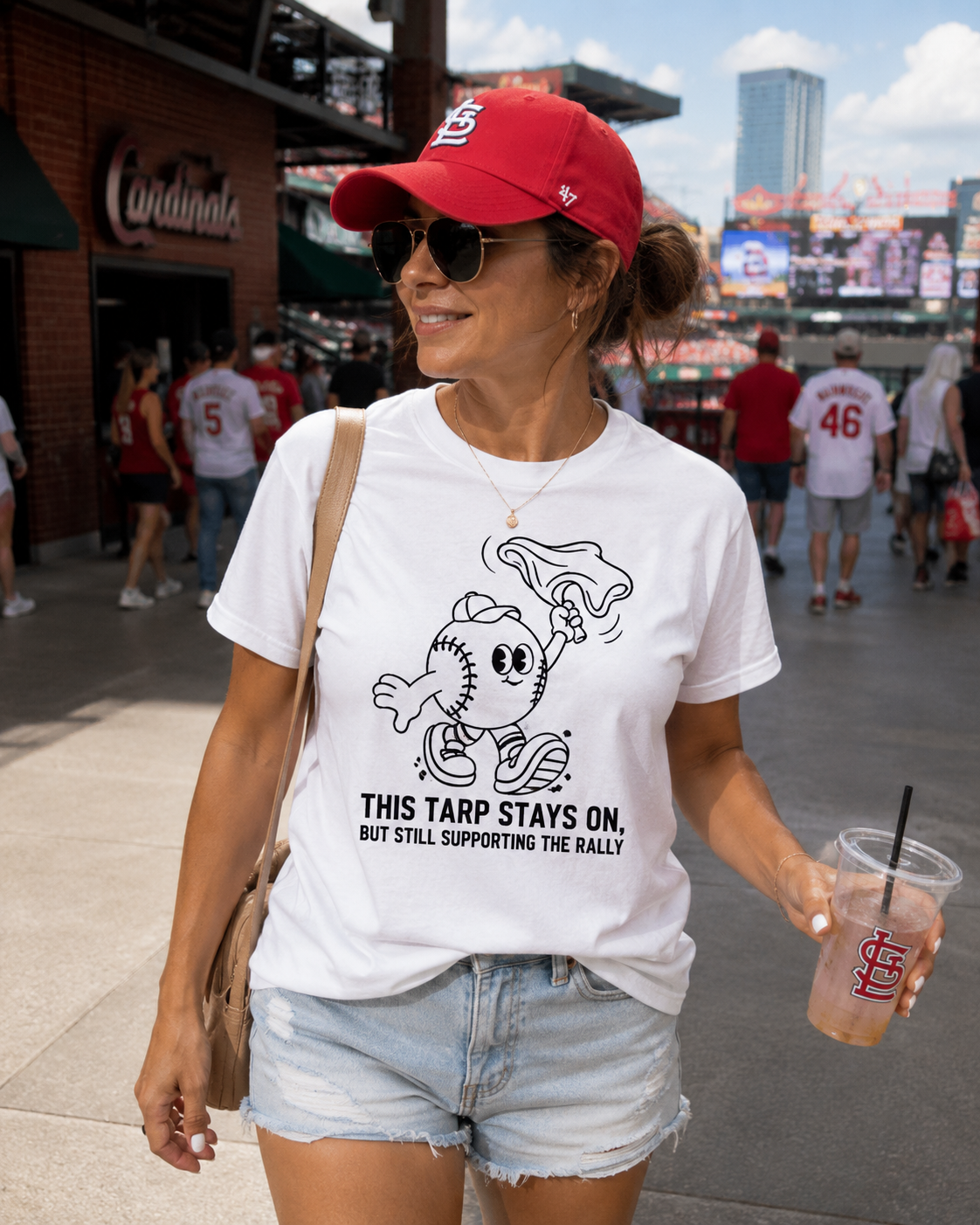 V.2 of Tarps Off Rally Baseball Shirt | Funny Baseball Tee for Moms, Baseball Girls, and Men