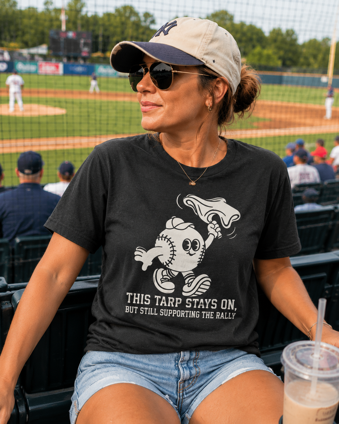 V.2 of Tarps Off Rally Baseball Shirt | Funny Baseball Tee for Moms, Baseball Girls, and Men