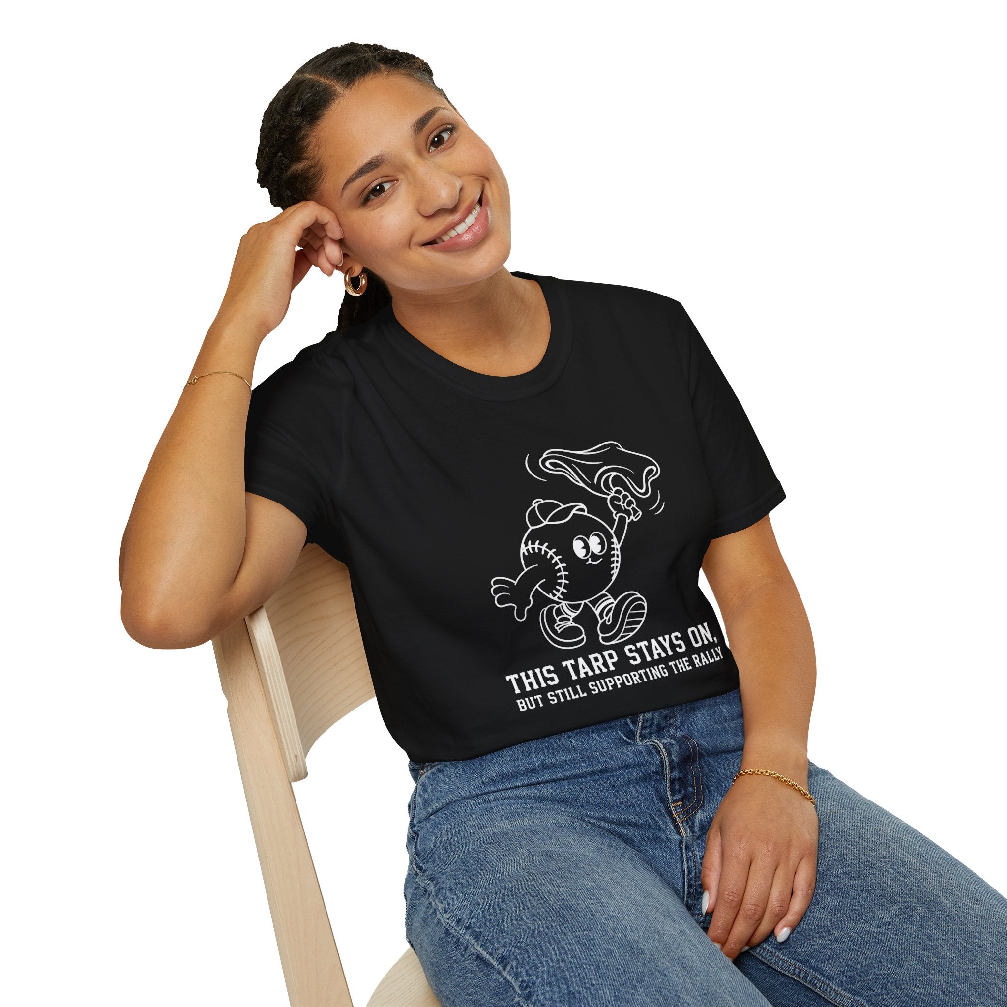 V.2 of Tarps Off Rally Baseball Shirt | Funny Baseball Tee for Moms, Baseball Girls, and Men
