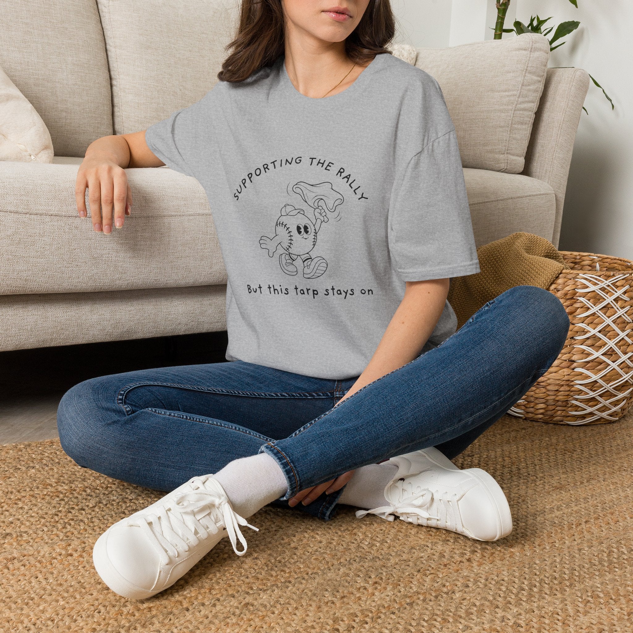 Tarps Off Rally Baseball Shirt | Funny Baseball Tee for Moms, Baseball Girls, and Men