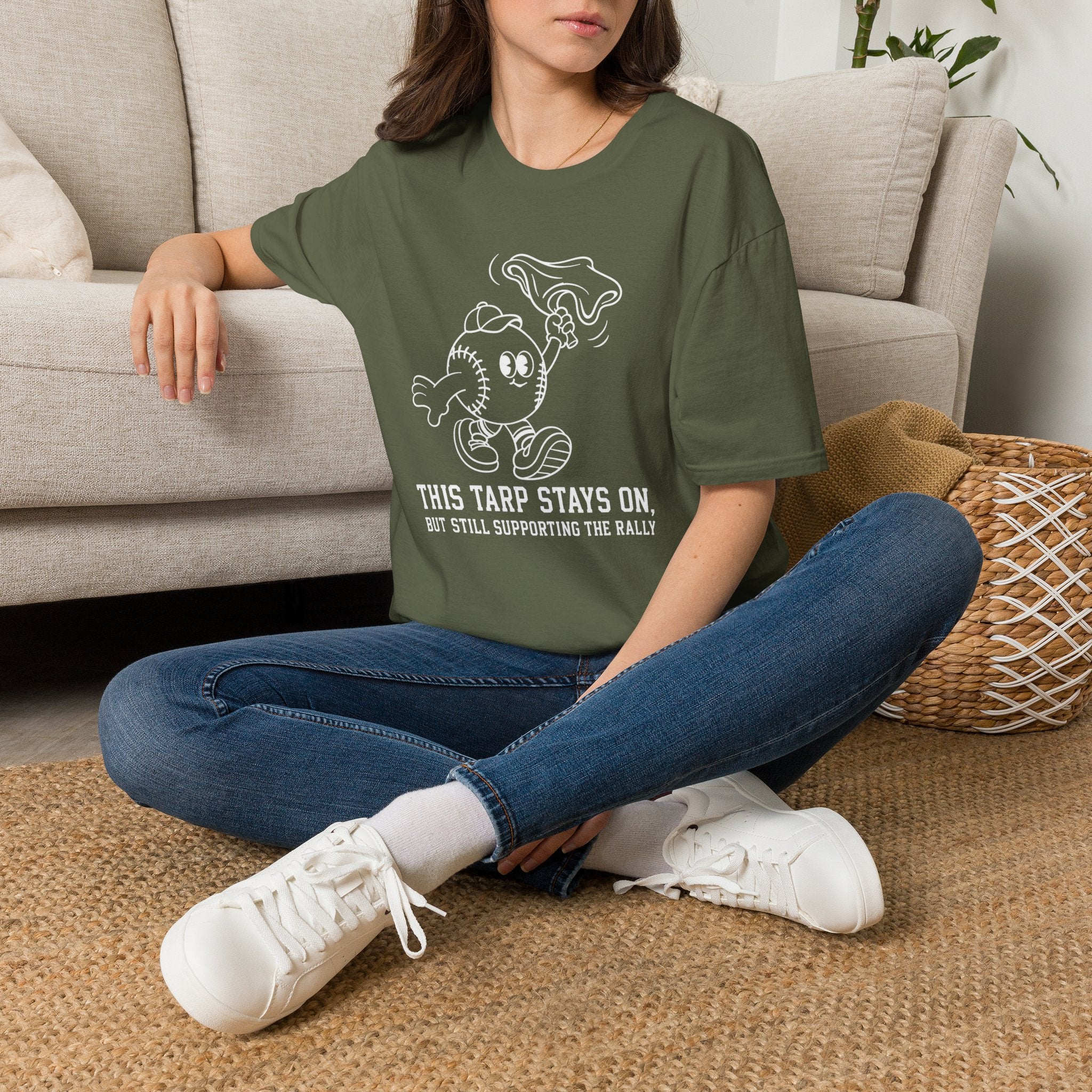 V.2 of Tarps Off Rally Baseball Shirt | Funny Baseball Tee for Moms, Baseball Girls, and Men
