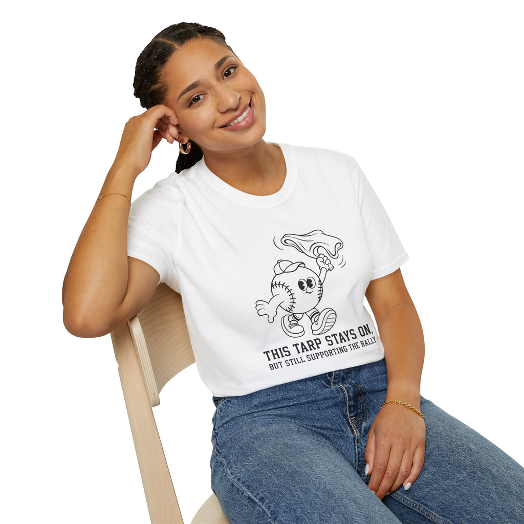 V.2 of Tarps Off Rally Baseball Shirt | Funny Baseball Tee for Moms, Baseball Girls, and Men