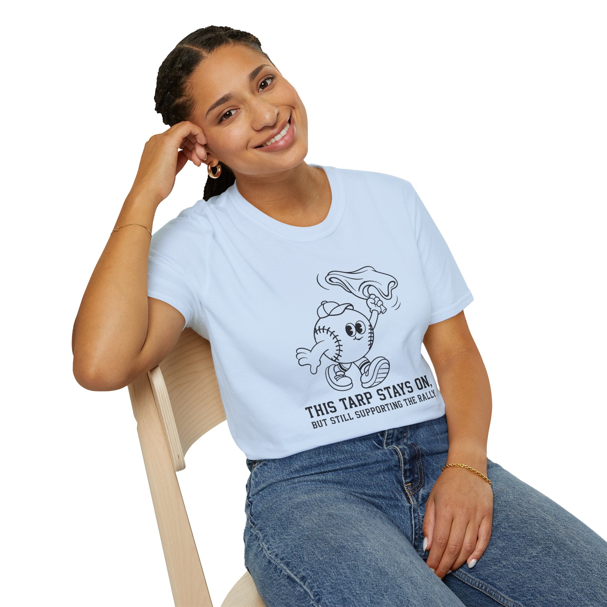 V.2 of Tarps Off Rally Baseball Shirt | Funny Baseball Tee for Moms, Baseball Girls, and Men