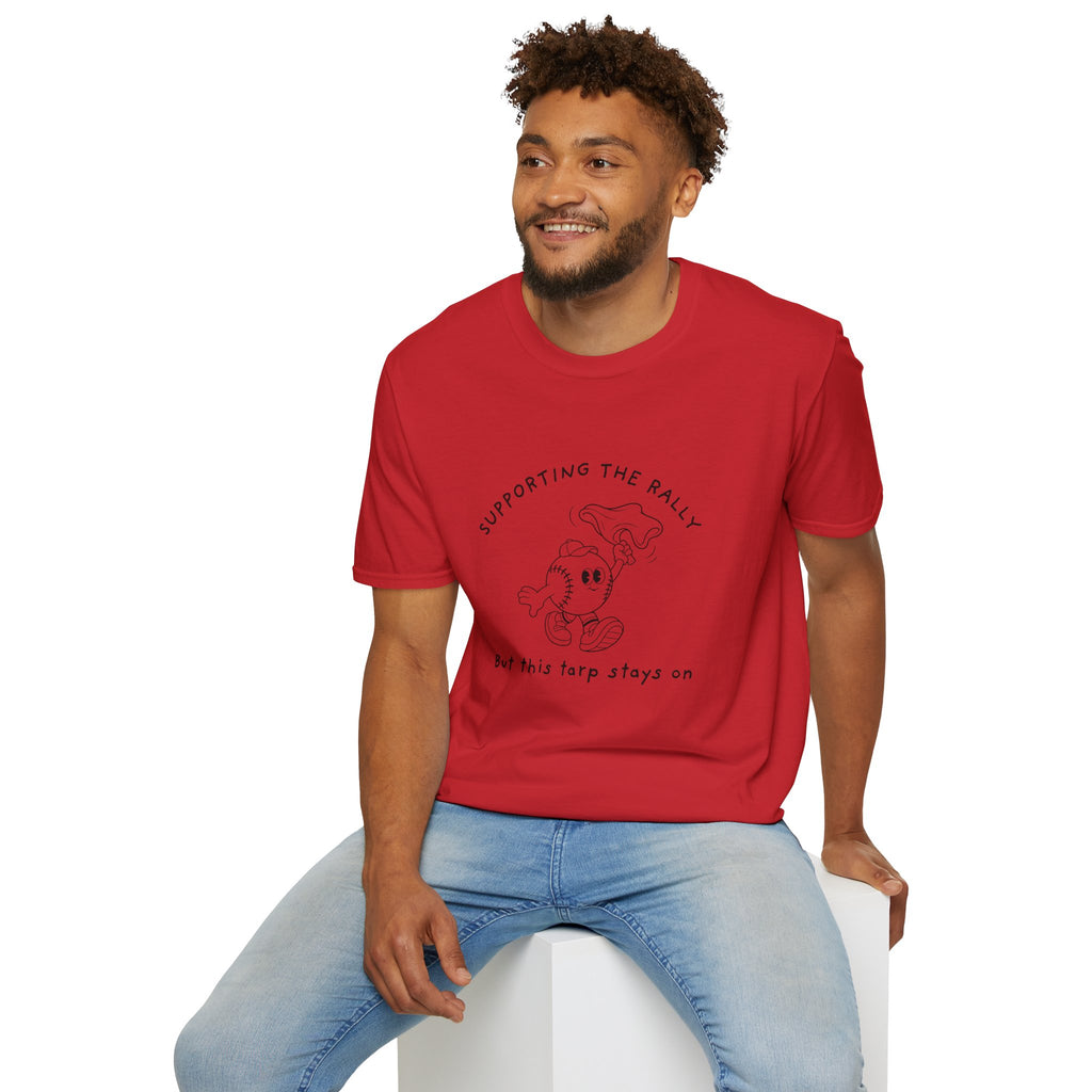 Tarps Off Rally Baseball Shirt | Funny Baseball Tee for Moms, Baseball Girls, and Men